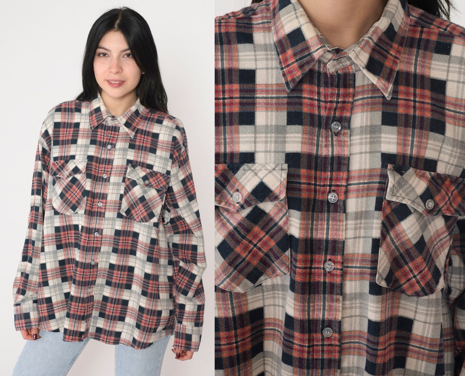 90s Plaid Flannel Button-Up Shirt Long Sleeve Lumberjack Extra Large XL