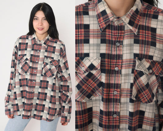 90s Plaid Flannel Button-Up Shirt Long Sleeve Lumberjack Extra Large XL