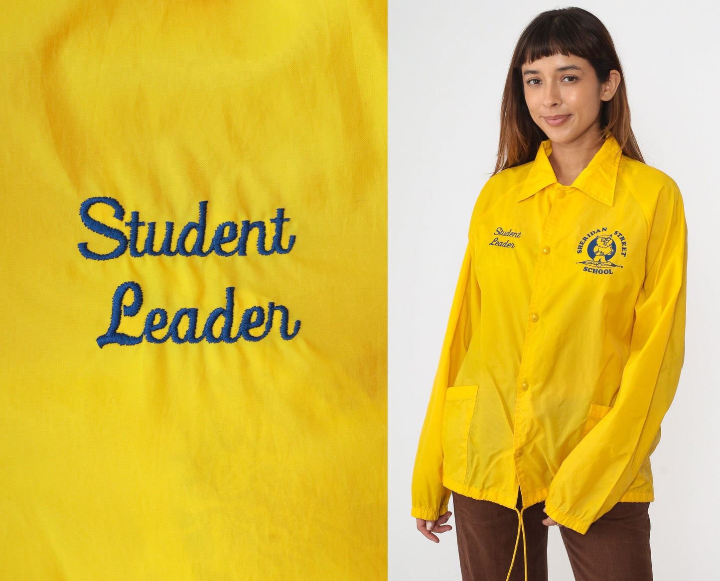80s Sheridan Street Elementary School Student Leader Windbreaker Yellow Medium