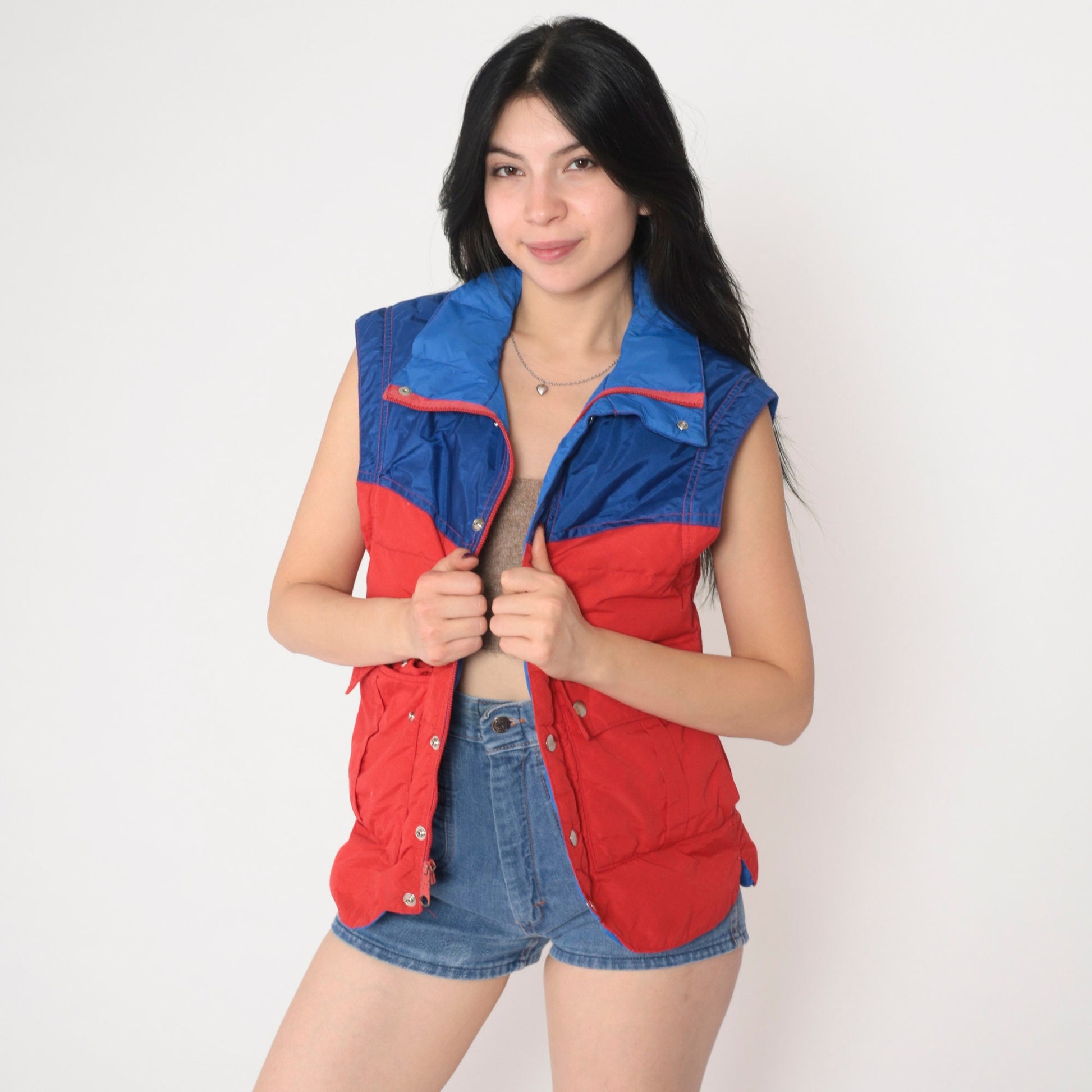 80s Snow Creek Goose Down Puffer Vest Blue Red Color Block Small