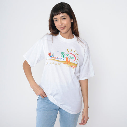 00s Myrtle Beach South Carolina Sailboat Graphic T-Shirt White Cotton Large