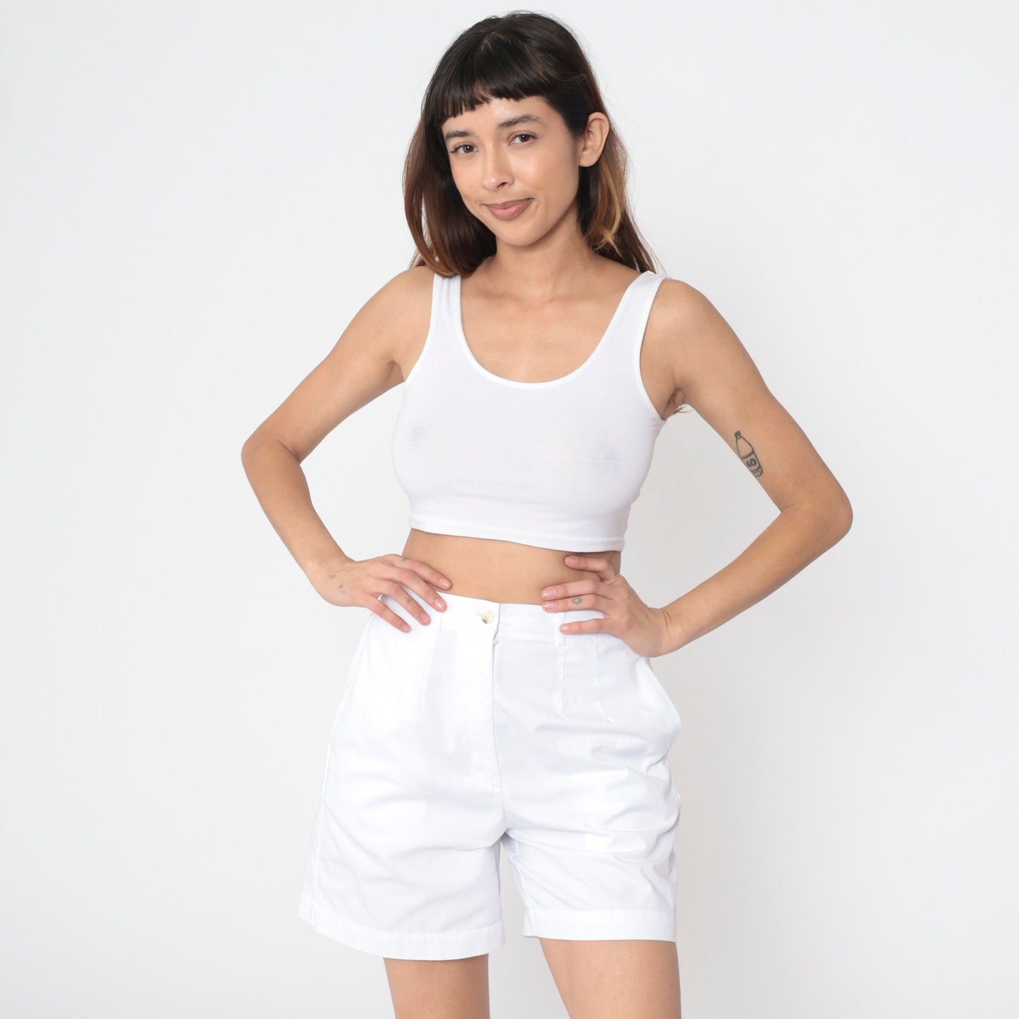 90s White Pleated High-Waist Shorts Cotton Blend Preppy Medium 8