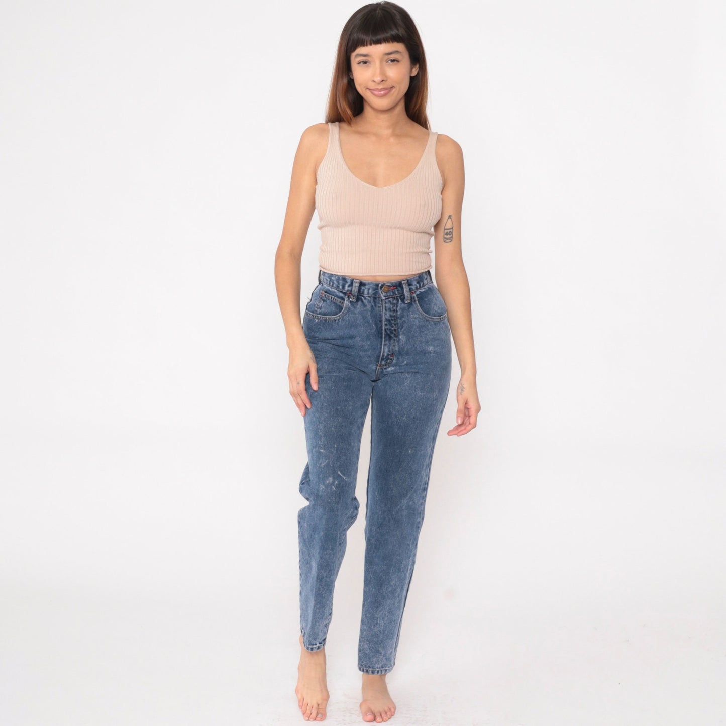 90s Zena Acid Wash High-Waist Tapered Jeans Blue Denim Small 26
