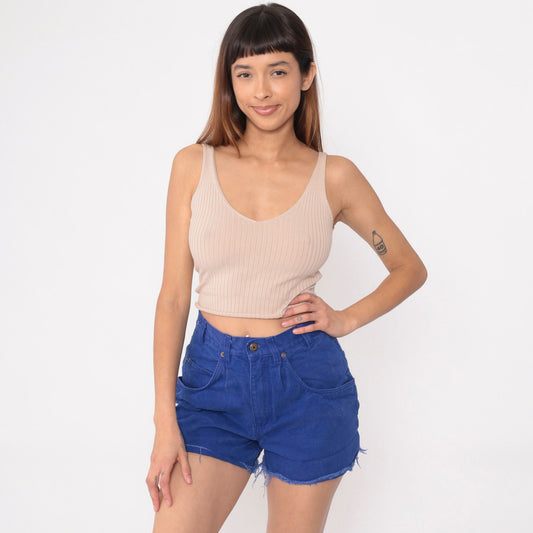 90s Royal Blue Denim Cutoff Shorts High Waisted Frayed Hem Small