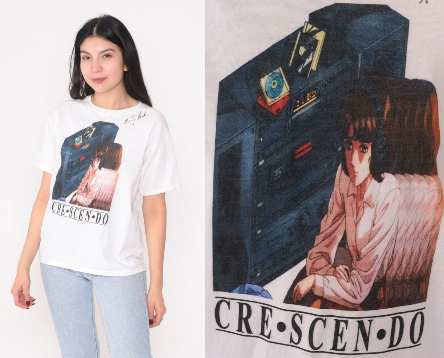 90s Neon Genesis Evangelion Graphic T-Shirt White Autographed Anime Tee Small