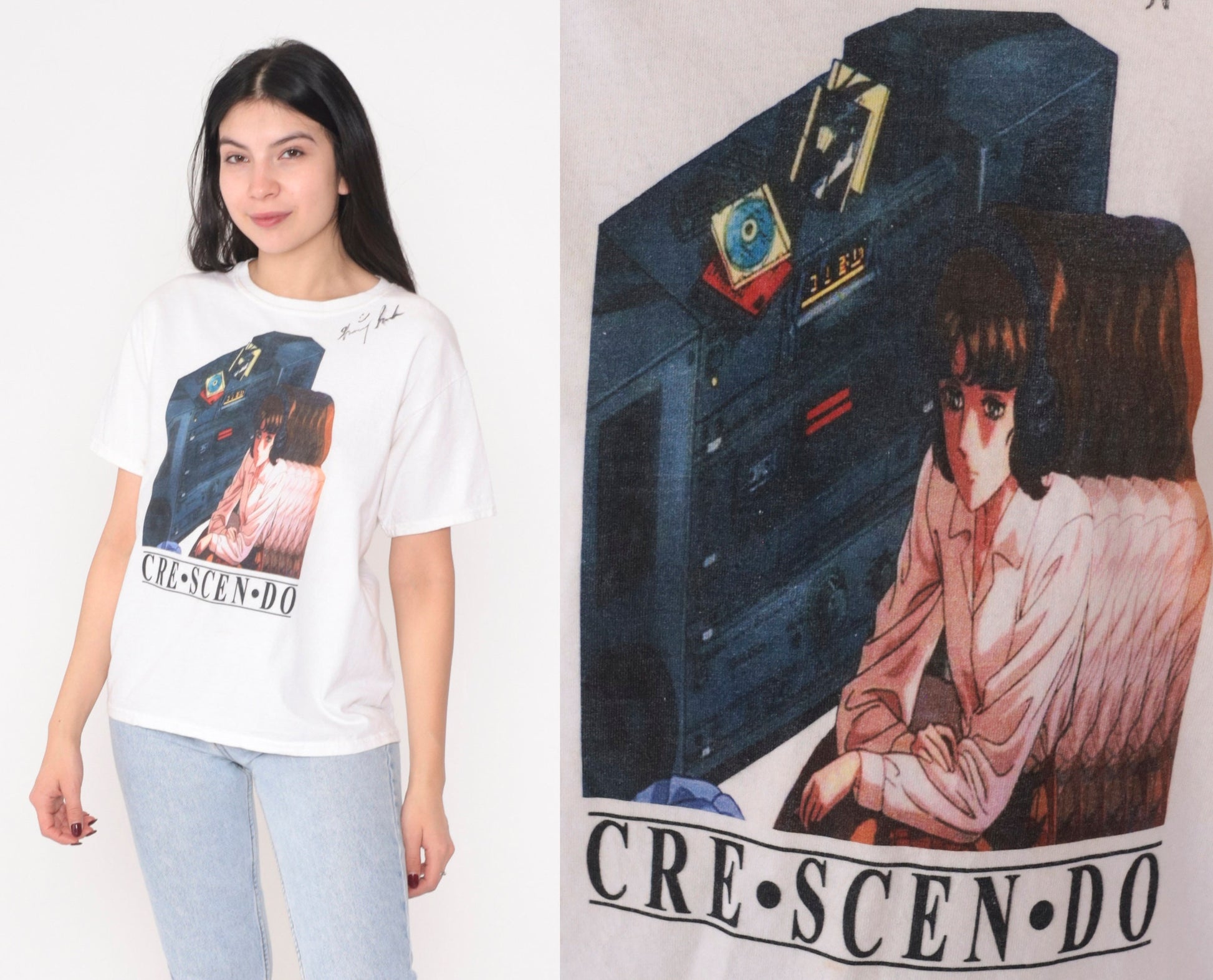 90s Neon Genesis Evangelion Graphic T-Shirt White Autographed Anime Tee Small
