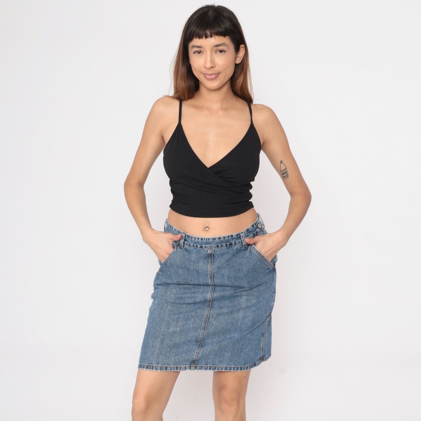 Calvin Klein Y2K Denim Mini Skirt Blue High Waist Pencil Medium 8
