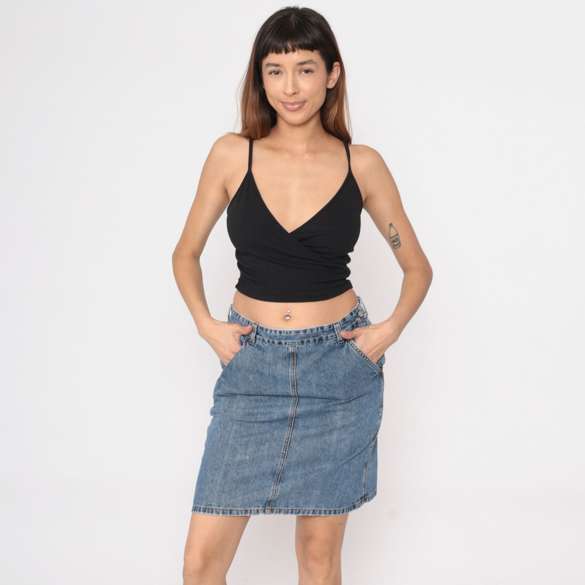 Calvin Klein Y2K Denim Mini Skirt Blue High Waist Pencil Medium 8