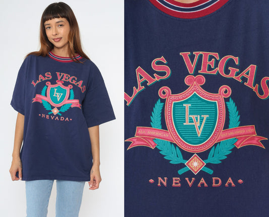 90s Las Vegas Nevada Graphic T-Shirt Navy Cotton Extra Large XL