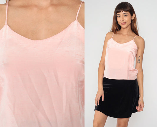 Vintage Pink Acetate Rayon Camisole Scoop Neck Tank Top Medium M