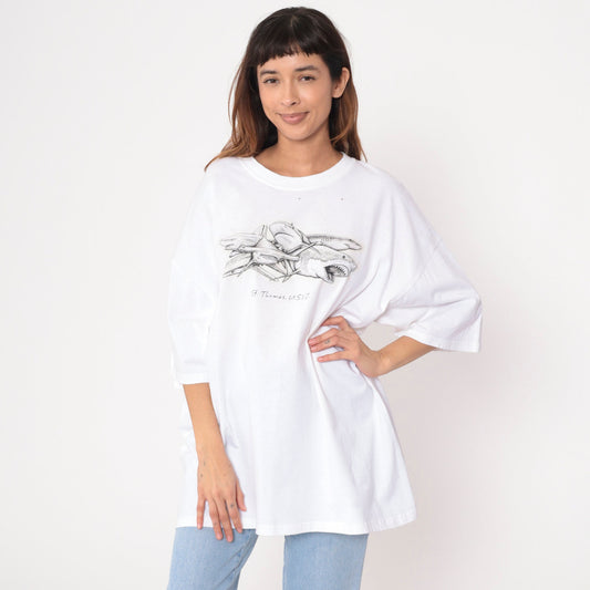 90s St Thomas Virgin Islands Shark Graphic T-Shirt White Cotton Extra Large XL