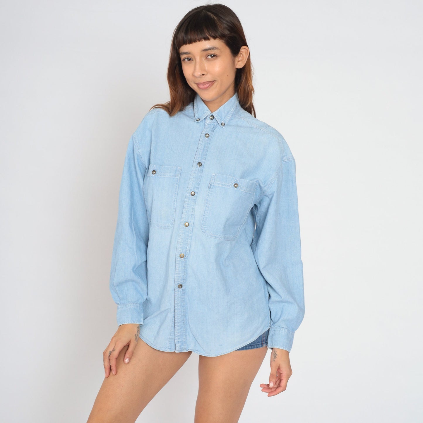 90s Levi's Blue Denim Button-Up Shirt Cotton Long Sleeve Small S
