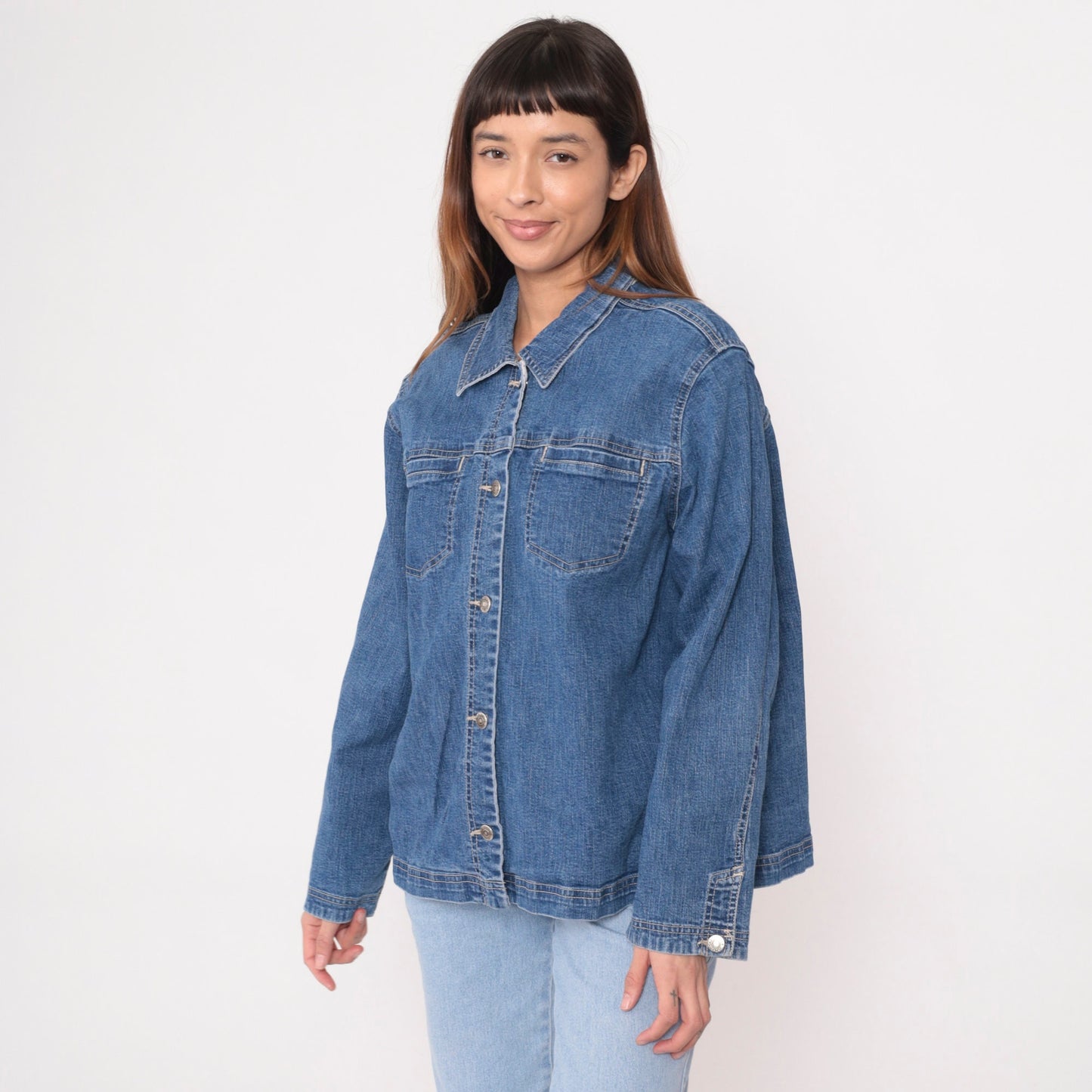 00s Sag Harbor Blue Denim Jacket Button-Up Trucker Large