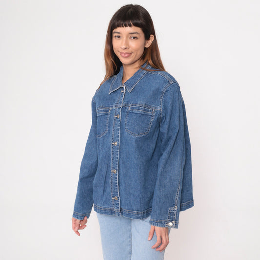 00s Sag Harbor Blue Denim Jacket Button-Up Trucker Large