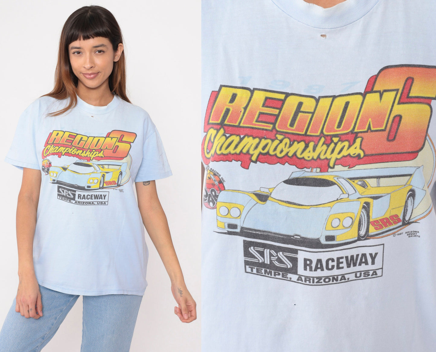 1987 RC Car Racing Championships T-Shirt Baby Blue Graphic Tee Medium