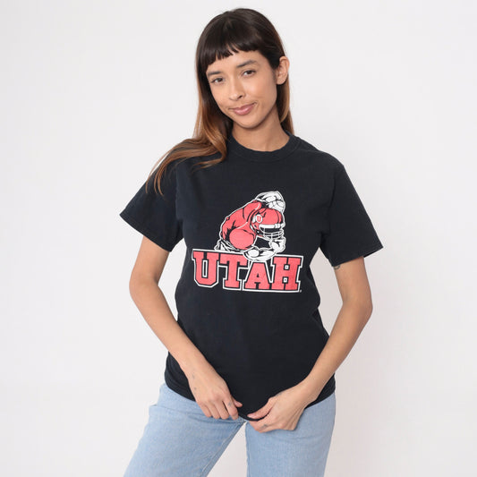 Y2K University of Utah Football Graphic Tee Black Cotton Small S