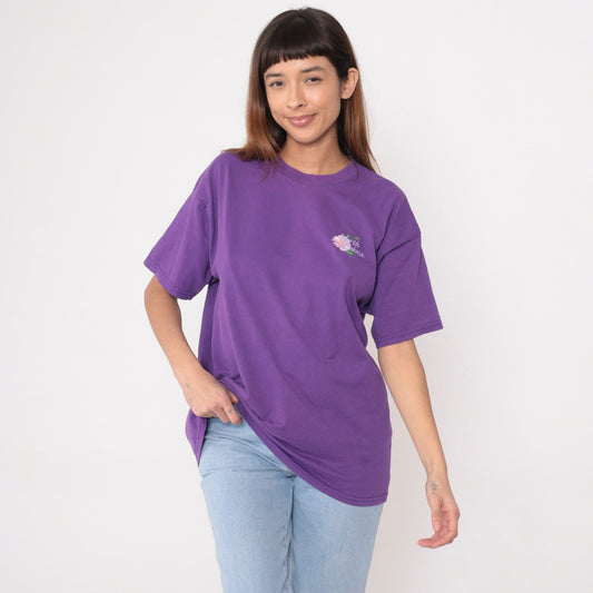 North Dakota Prairie Rose Embroidered Graphic Tee Purple 1990s Extra Large