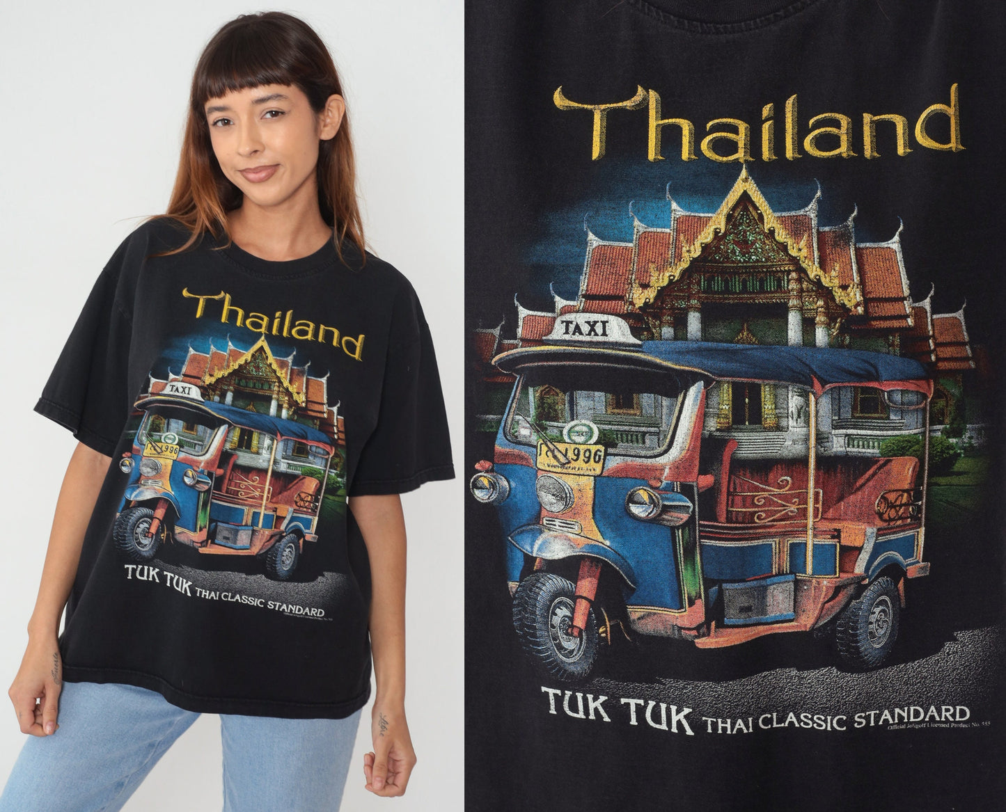 90s Thailand Tuk Tuk Graphic T-Shirt Black Cotton Tourist Souvenir Large L