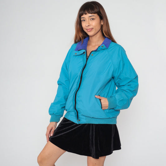 90s REI Goretex Windbreaker Jacket Blue Fleece Lined Large