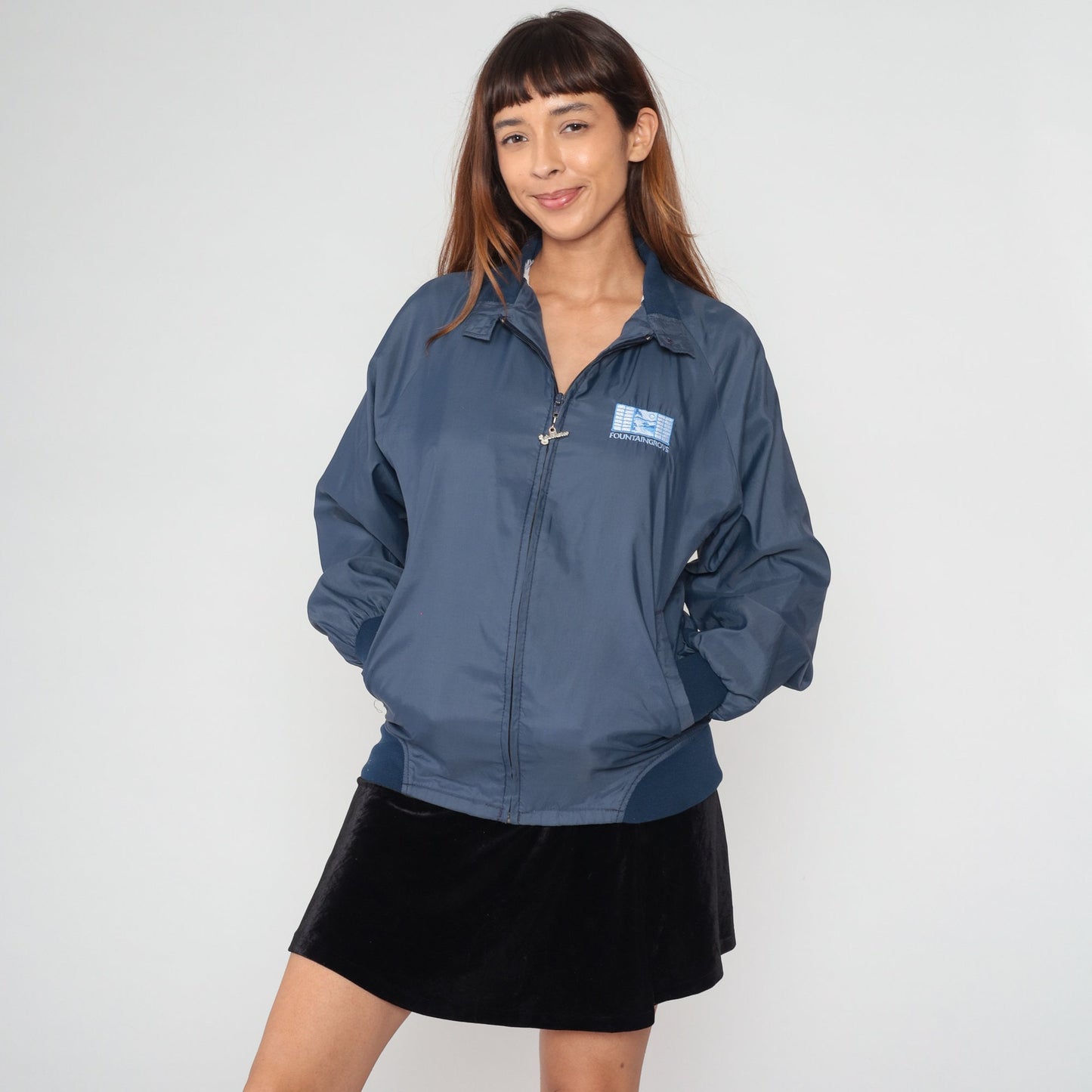 90s Fountaingrove Navy Windbreaker Jacket Duckster Zip Small