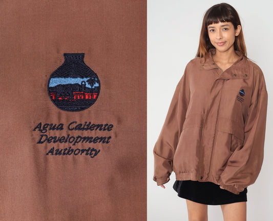 90s Agua Caliente Development Authority Silk Windbreaker Brown Large