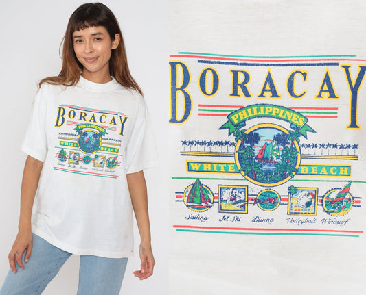 90s Boracay Philippines Swaze Graphic T-Shirt Sailboat Cotton Extra Large