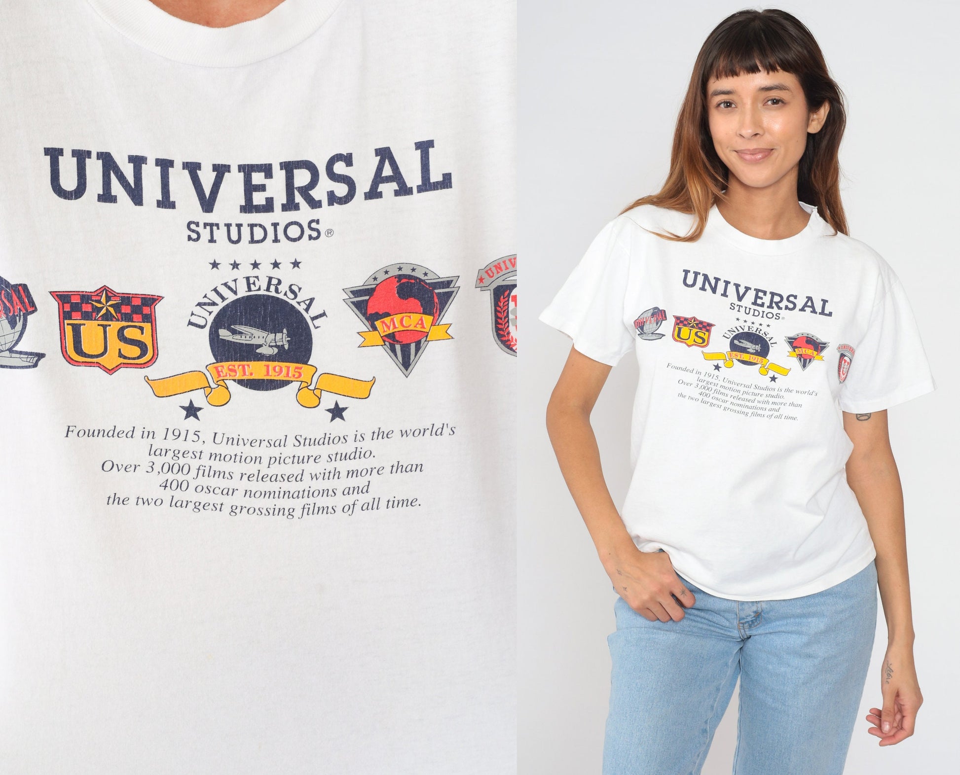 80s Universal Studios Hollywood Graphic T-Shirt White Cotton Medium