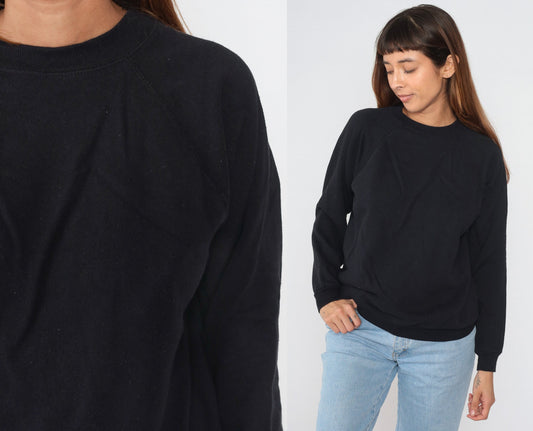 90s Black Raglan Sweatshirt Hanes Her Way Crewneck Pullover Medium M