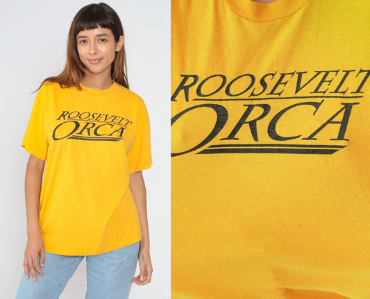 80s Roosevelt Orca Seattle High School Graphic Tee Yellow Single Stitch Large