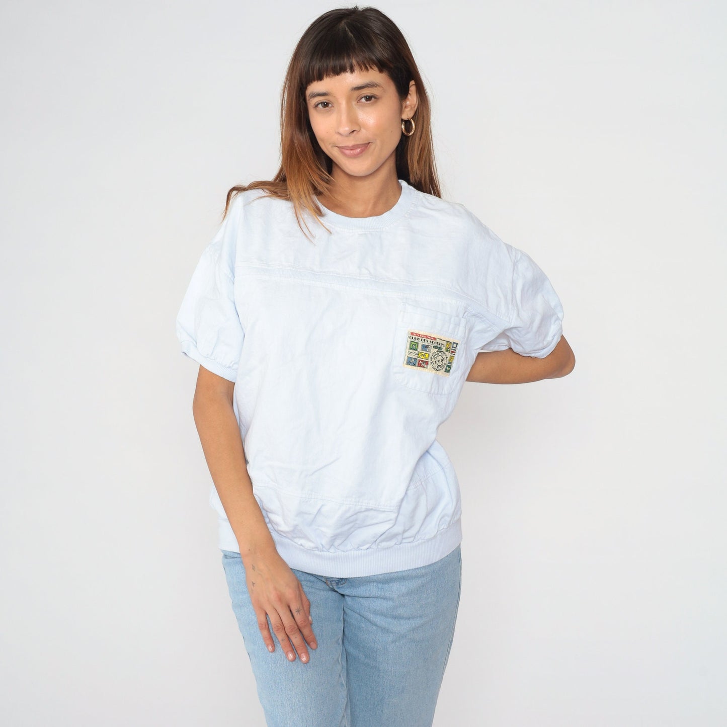 90s Club Des Sportifs White Logo T-Shirt Banded Hem Chest Patch Large L