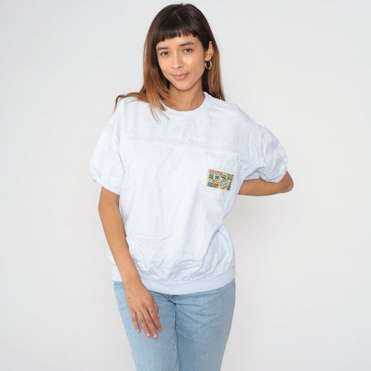 90s Club Des Sportifs White Logo T-Shirt Banded Hem Chest Patch Large L