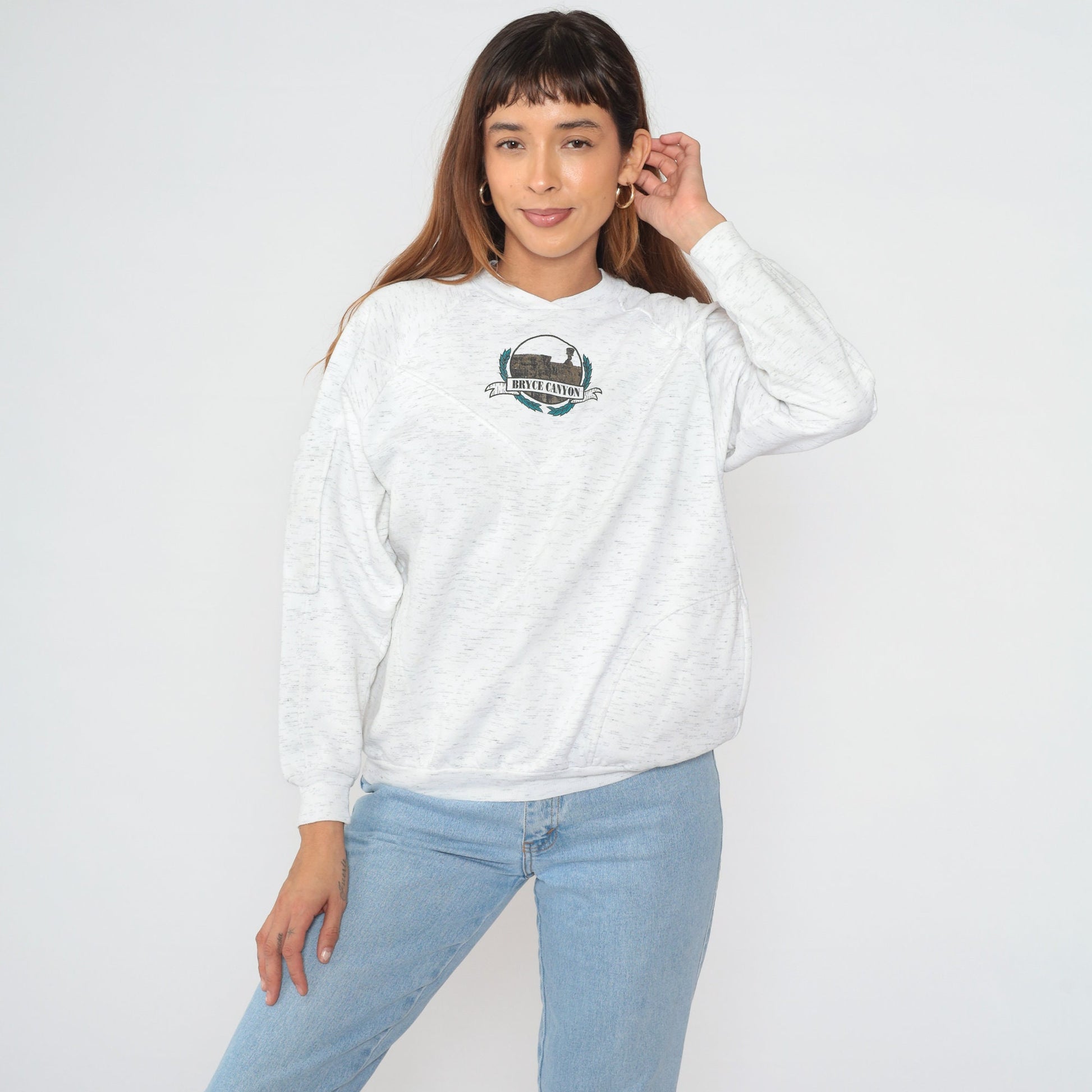 90s Bryce Canyon National Park Sweatshirt Heather White Raglan Medium M