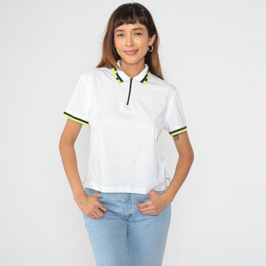 90s Lily's of Beverly Hills Half-Zip Polo White Striped Ringer Medium M