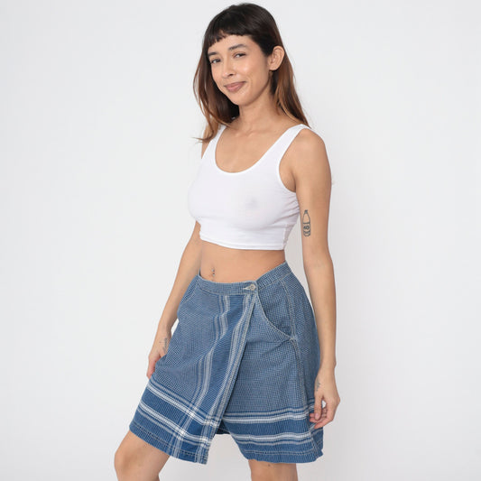 90s Liz Claiborne Blue Checkered Wrap Skort Cotton High Waisted Large