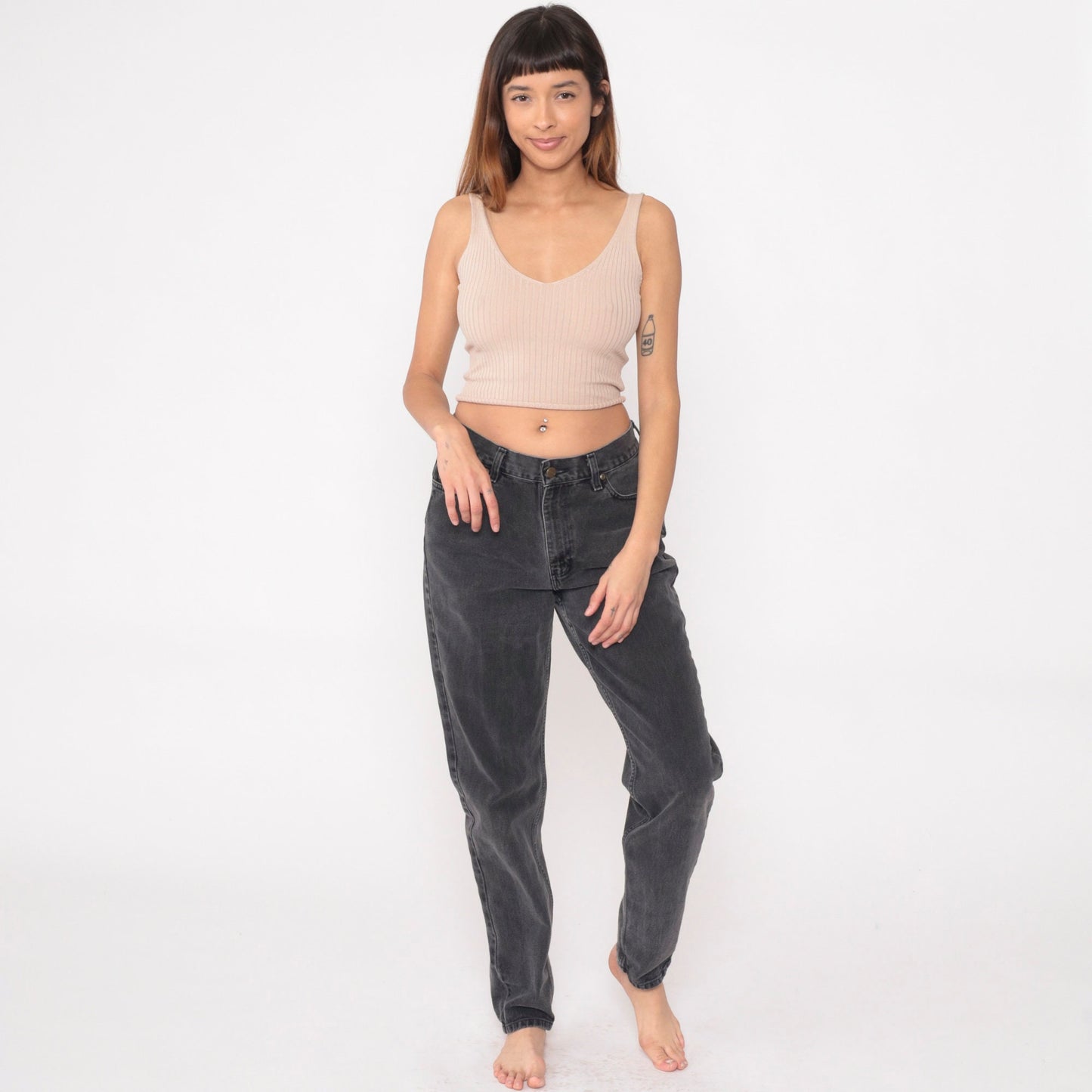 90s Liz Claiborne Faded Black Mom Jeans Tapered Mid Rise Denim Long Medium