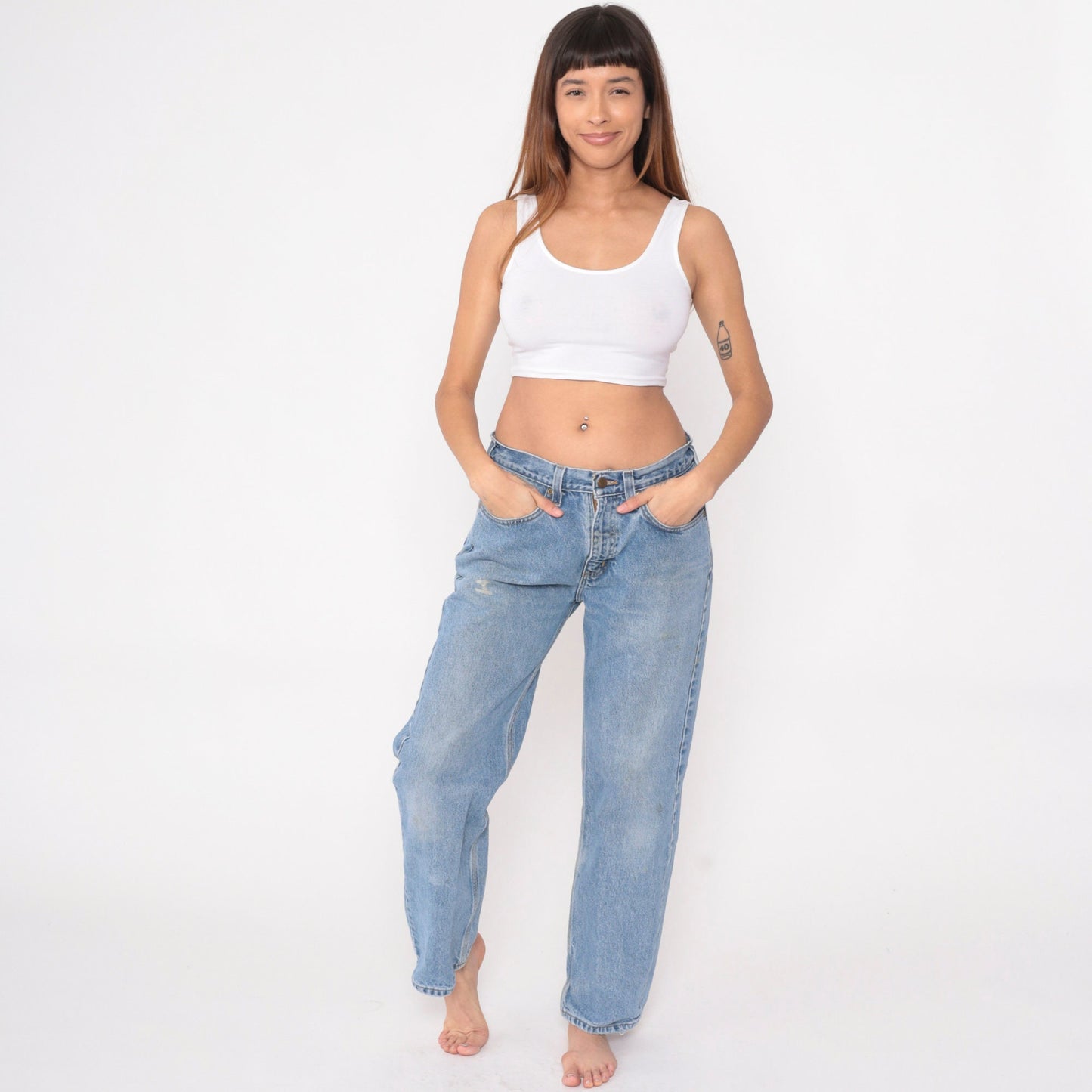 90s Carhartt Straight Leg Jeans Blue Denim Workwear 35x32