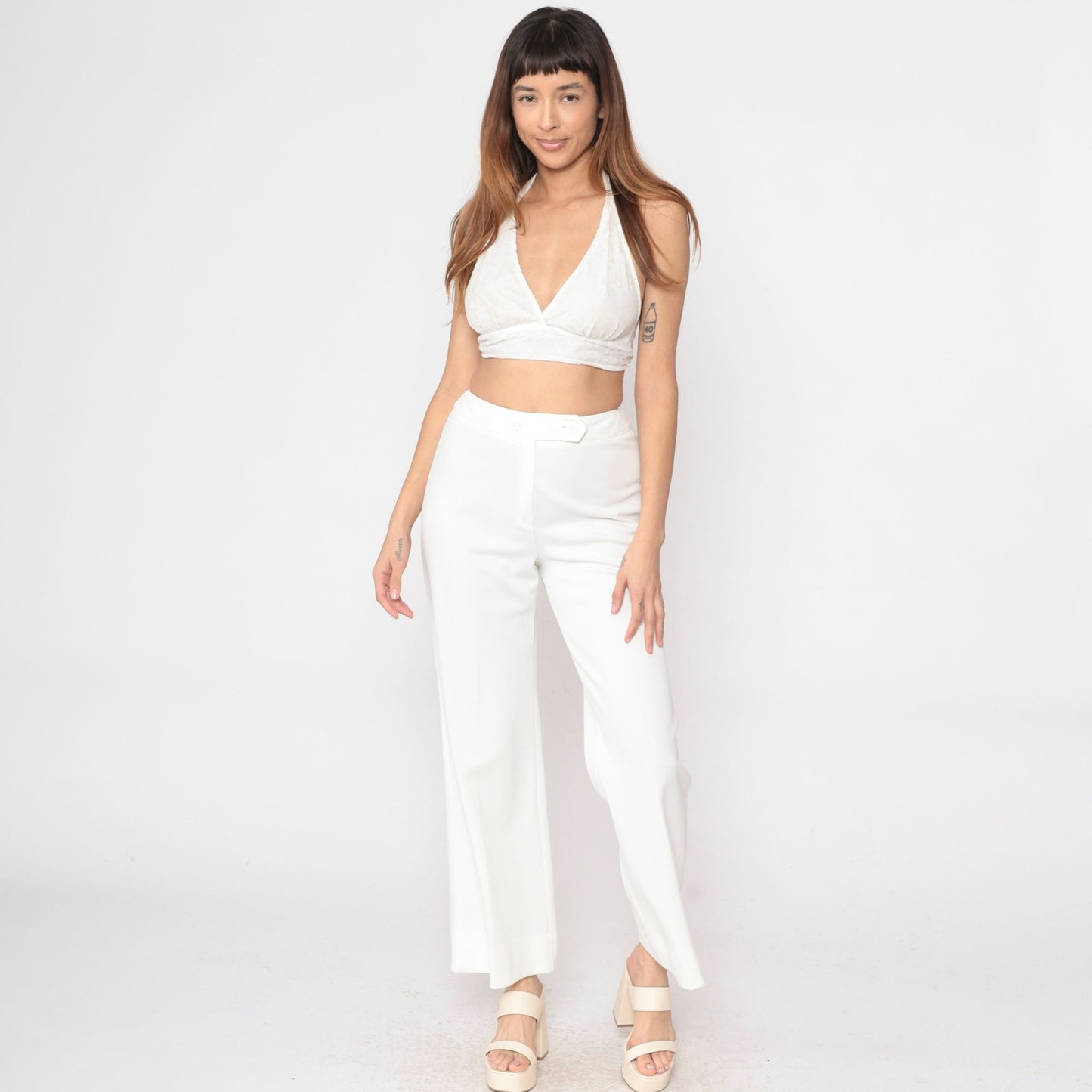 70s Catalina White Bell Bottom Pants High Waist Flare Small