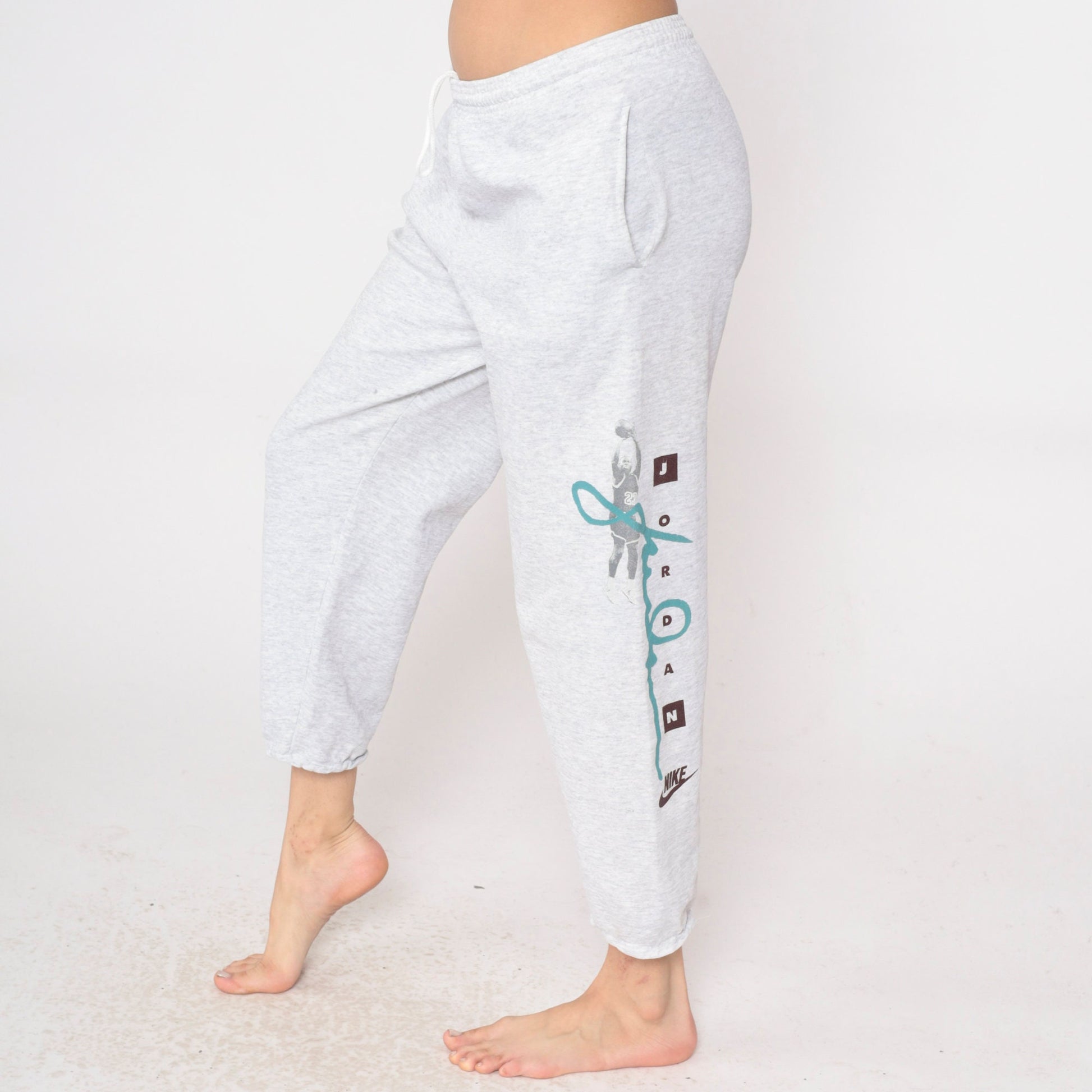 90s Nike Michael Jordan Sweatpants Grey Graphic Warmup Medium