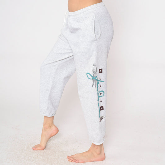 90s Nike Michael Jordan Sweatpants Grey Graphic Warmup Medium