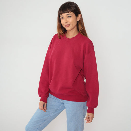 90s Jerzees Red Crewneck Sweatshirt Plain Pullover Large