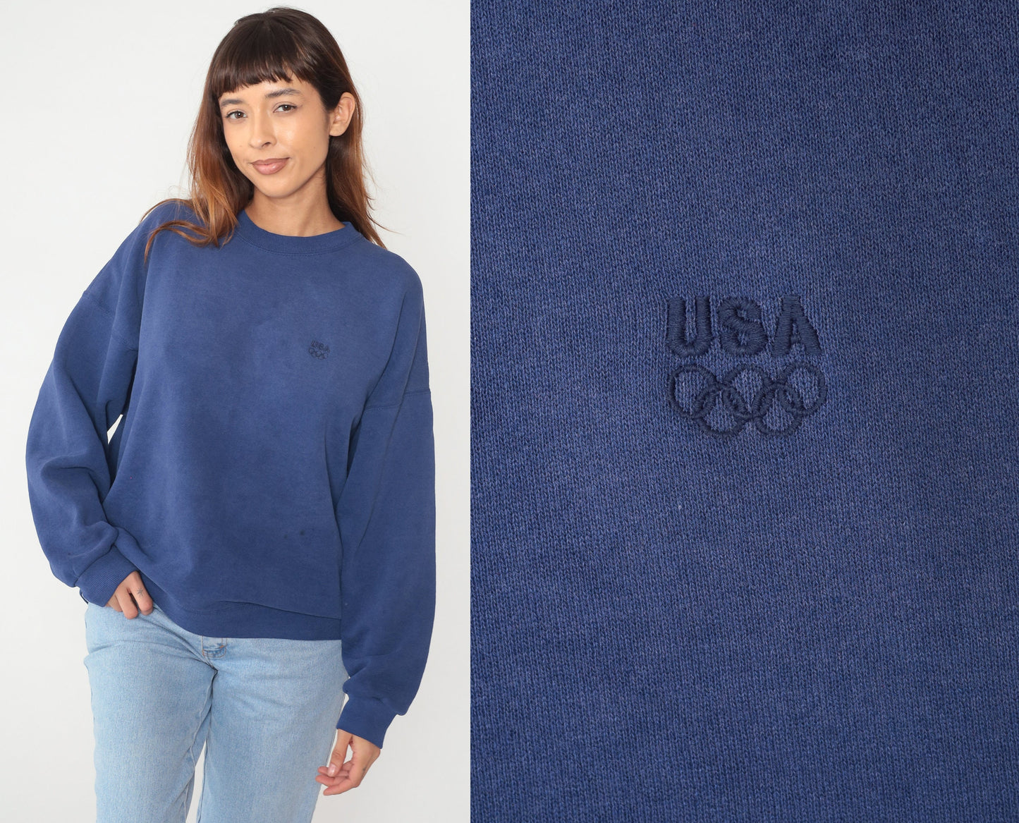 90s USA Embroidered Crewneck Sweatshirt Blue Distressed Extra Extra Large XXL