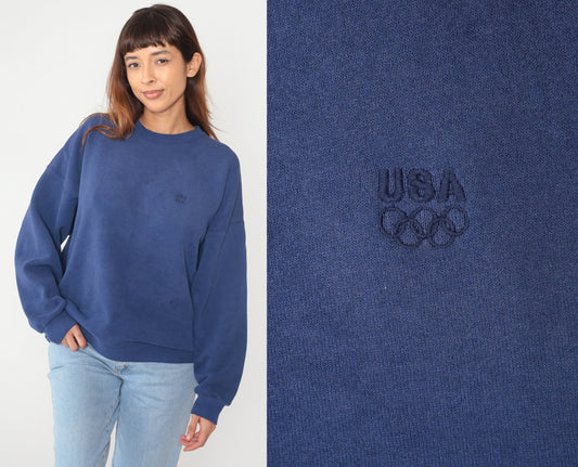 90s USA Embroidered Crewneck Sweatshirt Blue Distressed Extra Extra Large XXL