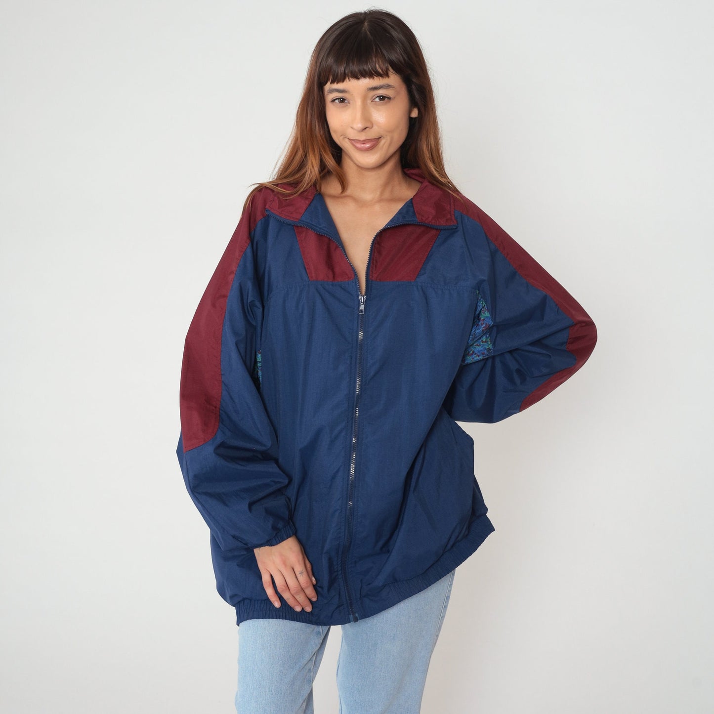 90s Pro Spirit Windbreaker Jacket Navy Burgundy Colorblock Extra Large XXL