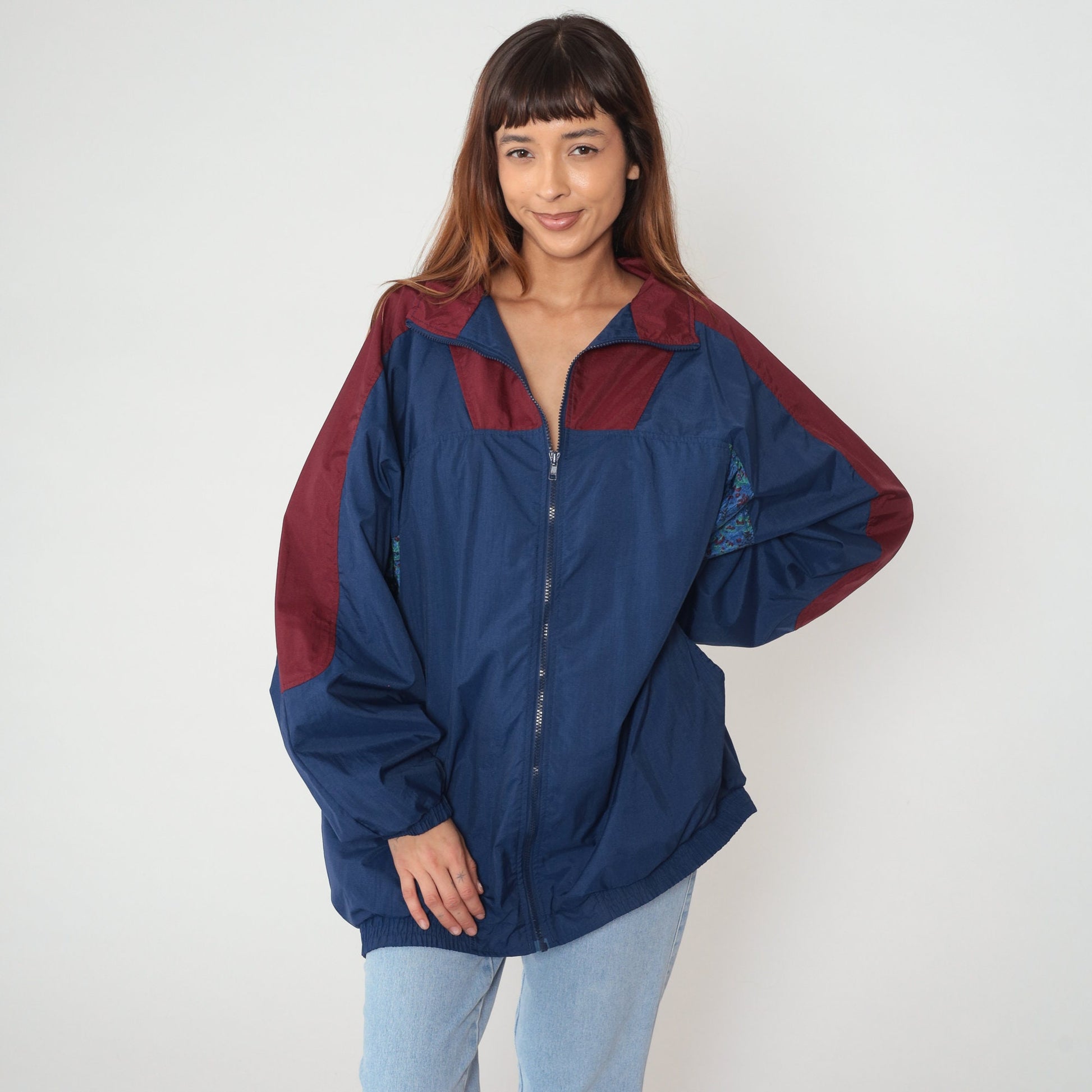 90s Pro Spirit Windbreaker Jacket Navy Burgundy Colorblock Extra Large XXL
