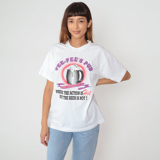 90s Pee-Pee's Pub Kellerton Iowa Graphic T-Shirt White Single Stitch Large