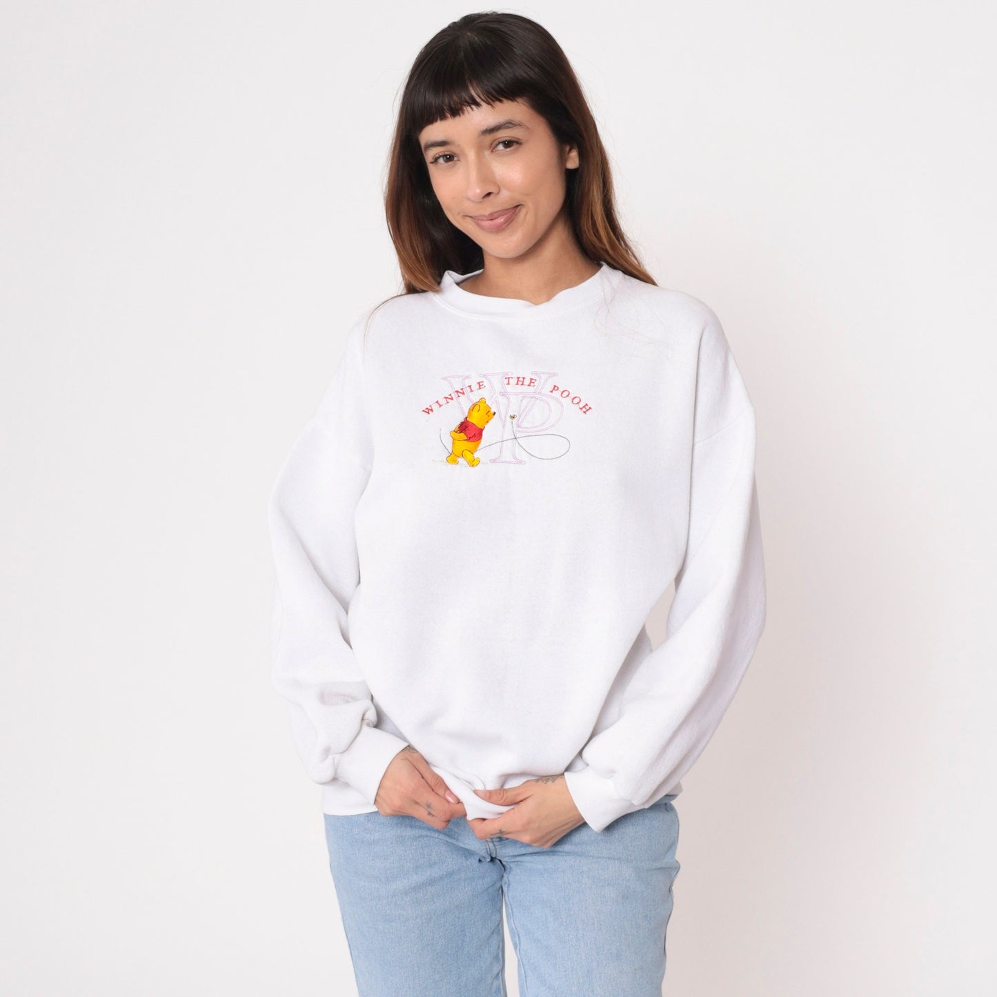 90s Winnie The Pooh Disney Embroidered Sweatshirt White Crewneck Large L