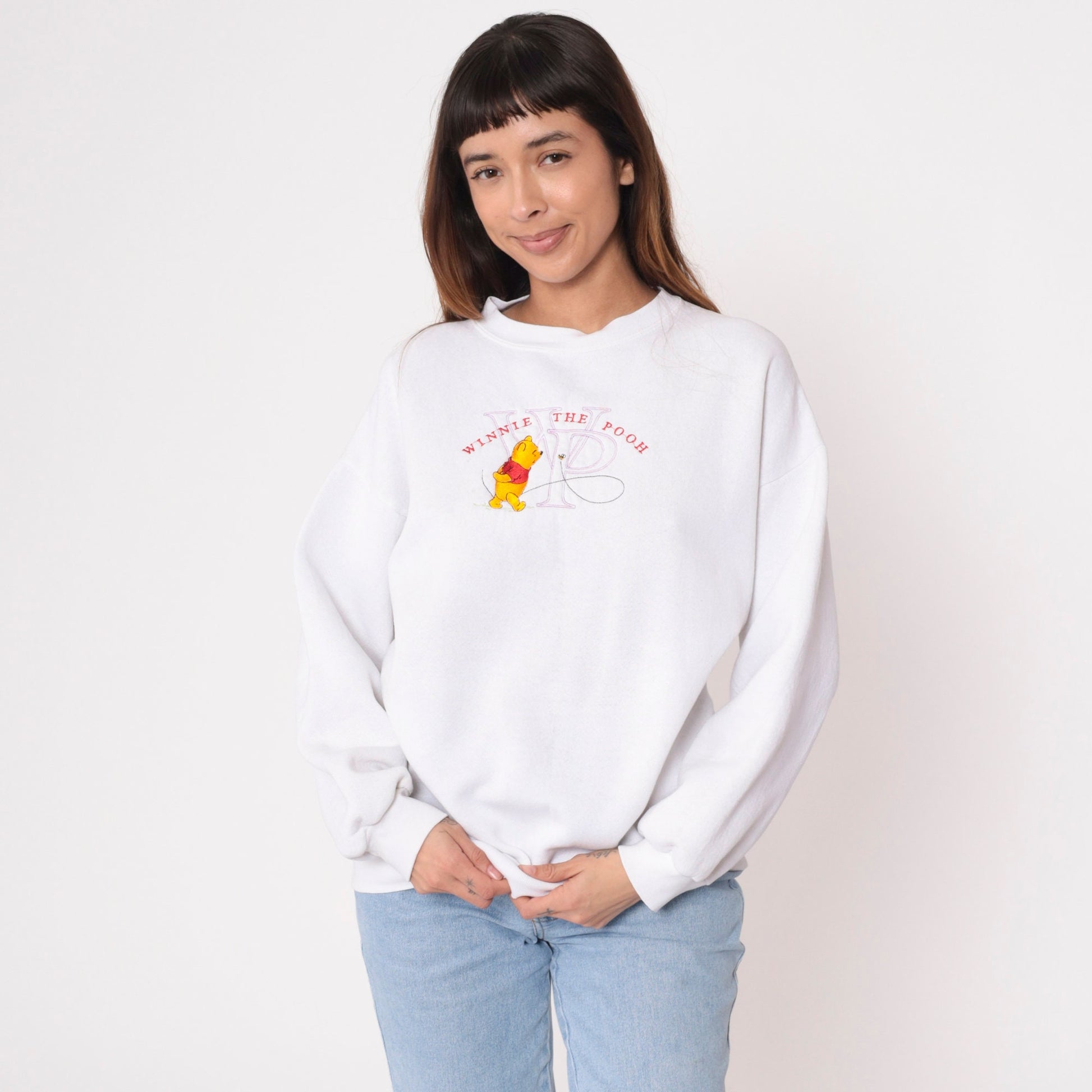 90s Winnie The Pooh Disney Embroidered Sweatshirt White Crewneck Large L