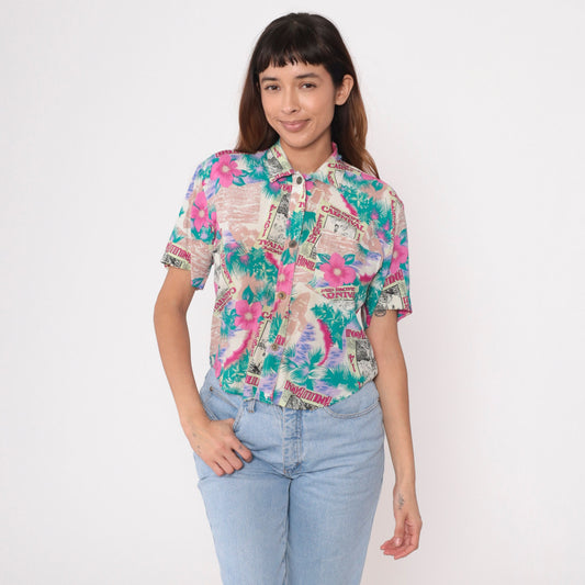 90s Duke Kahanamoku Mid-Pacific Carnival Honolulu Tropical Button Up Shirt Extra Small