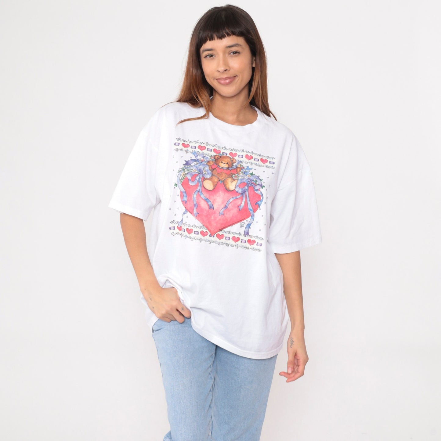 90s Teddy Bear Heart T-Shirt Lucy Rigg Graphic Tee White Extra Large XXL