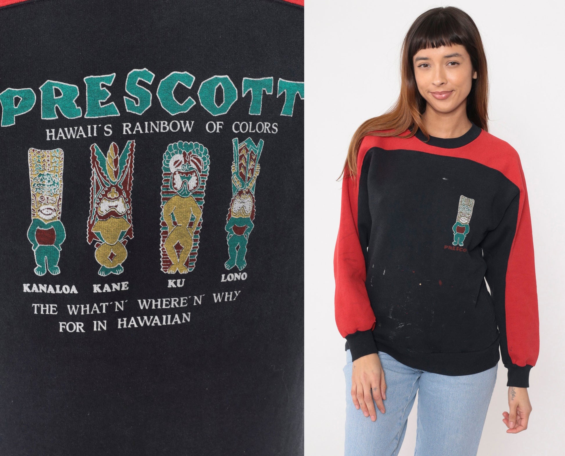 90s Hawaiian Gods Prescott Sweatshirt Black Red Paint Splatter Graphic Medium
